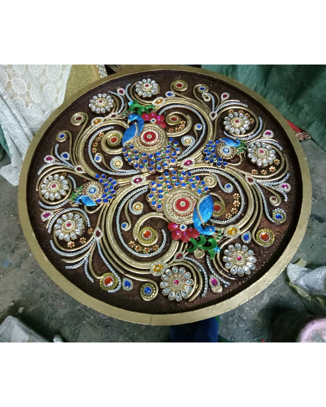 Riddhi Siddhi Art Creations - Round Peacock Chowki